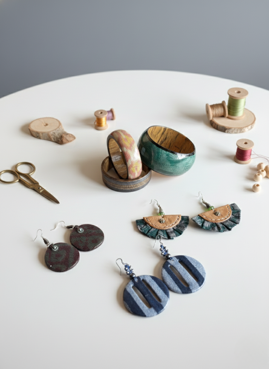 Aksesoris Tenun Kombinasi (Anting, Cincin, Bros)